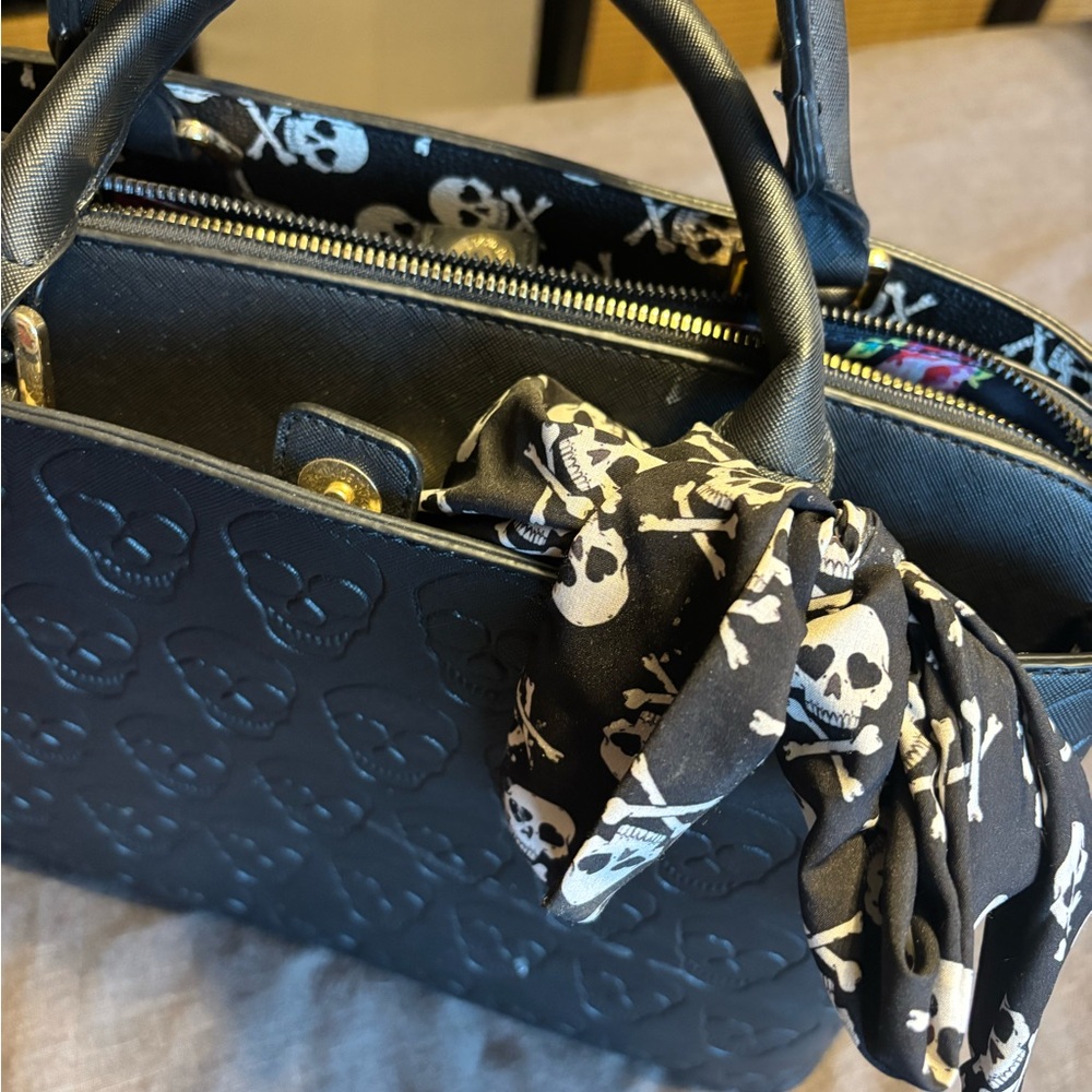 Betsey Johnson Black Skull Embossed Satchel